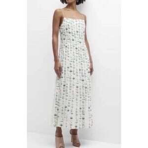 adam lippes Cami dress Long White Pleated Floral Dress Spaghetti Strap Size 8